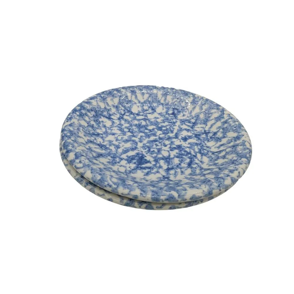 Bentson West Splatter Spongeware 8 Salad‎ Dessert Plates Blue White Cottage 2pc